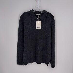 Everlane 100% Wool Polo Sweater Dark Gray Size L NWT Minimalist Knit